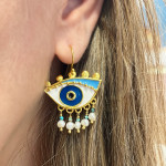 Big Earrings Enamel Eyes Gold Plated - Brass and  Silver 925